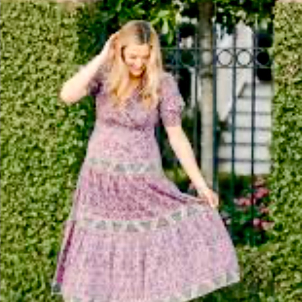 NWOT VICTORIA DUNN Birdie Dress in soft floral riseand Green-XS - Picture 3 of 7